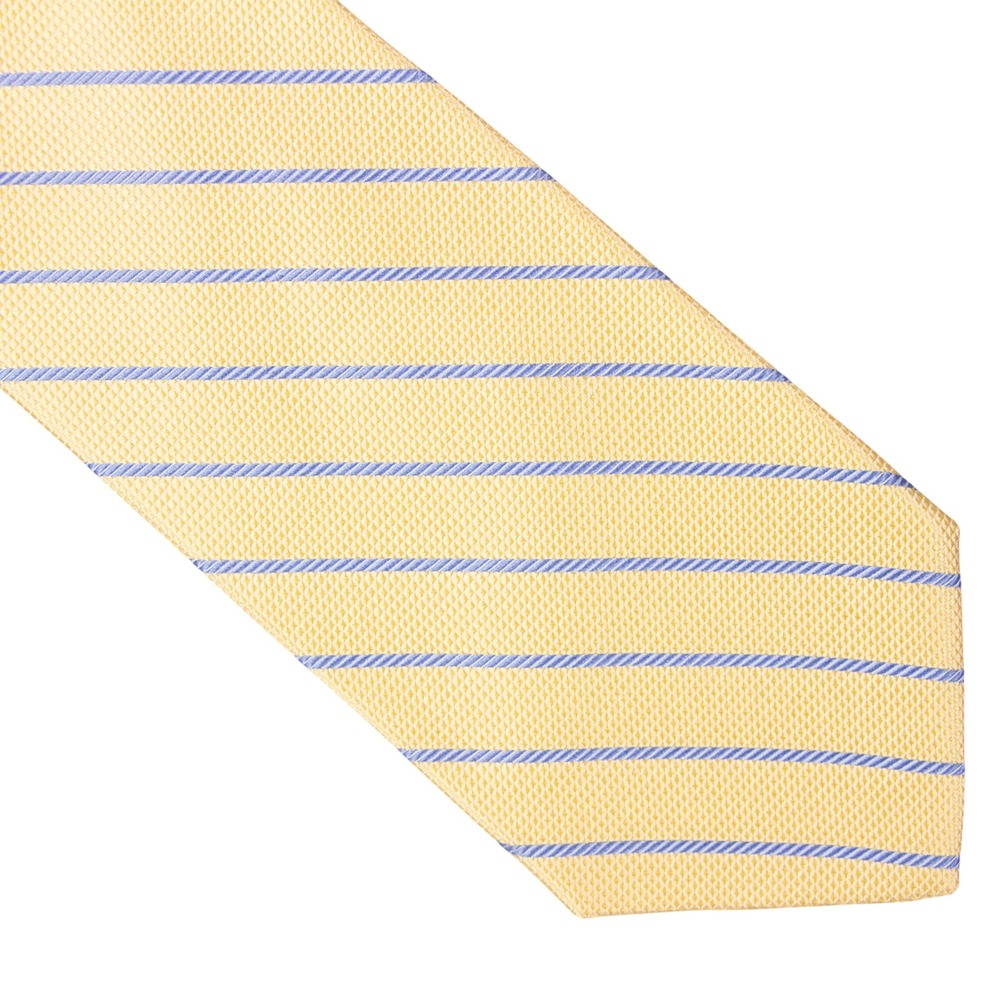 Brooks Brothers Makers Mens Yellow Blue Striped Silk Tie Made in USA